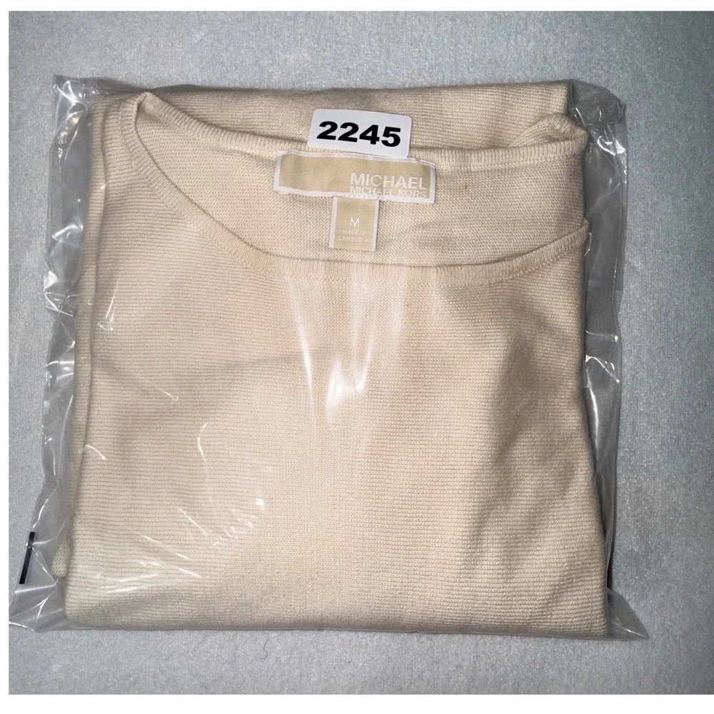 Michael Kors Knit Top Women's Size  M Cream  High-Low Hem Long Sleeve Sweater